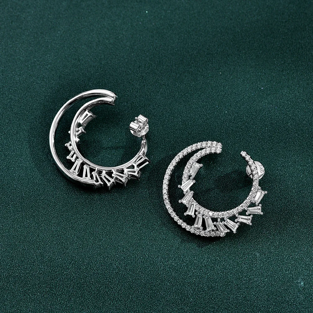 

Серебро 925 пробы, новые квадратные серьги-лестницы 1,5*2*3,5 с высокоуглеродистыми бриллиантами, европейские и американские серьги в стиле барокко в форме полумесяца и звезды