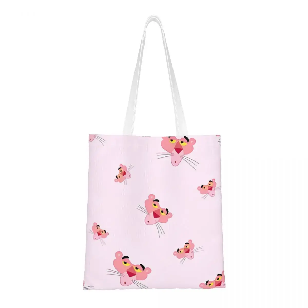 Pink Panther Cartoon Tote Bags Women Handbag Foldable College Shoulder Bag Reusable Shopping Bag