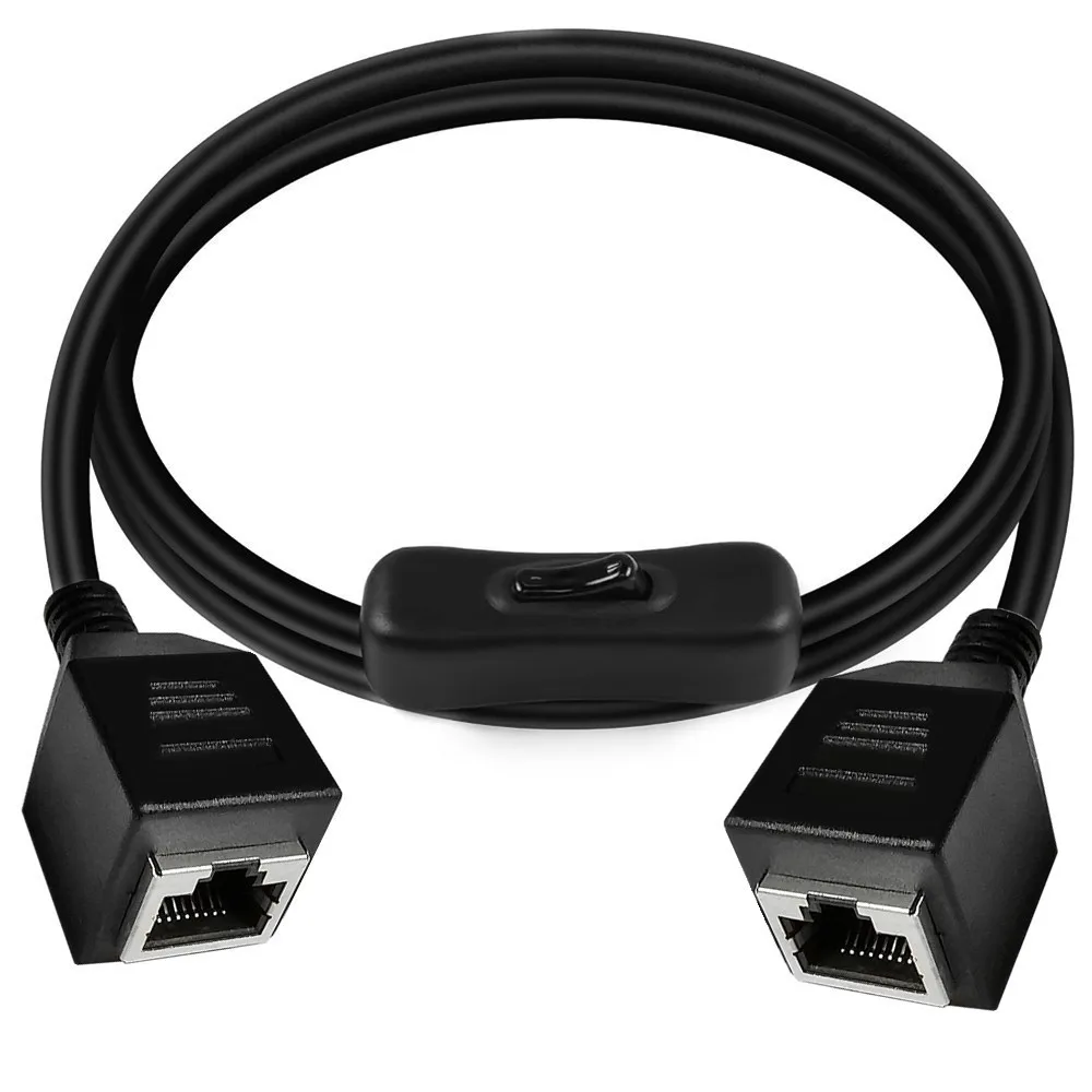 Ethernet-Verlängerungskabel CAT6e RJ45-Verlängerungskabel mit Ein-Aus-Schaltern Stecker auf Buchse/90 Grad RJ 45 8p8c Netzwerkkabel 0,6 m 1 m