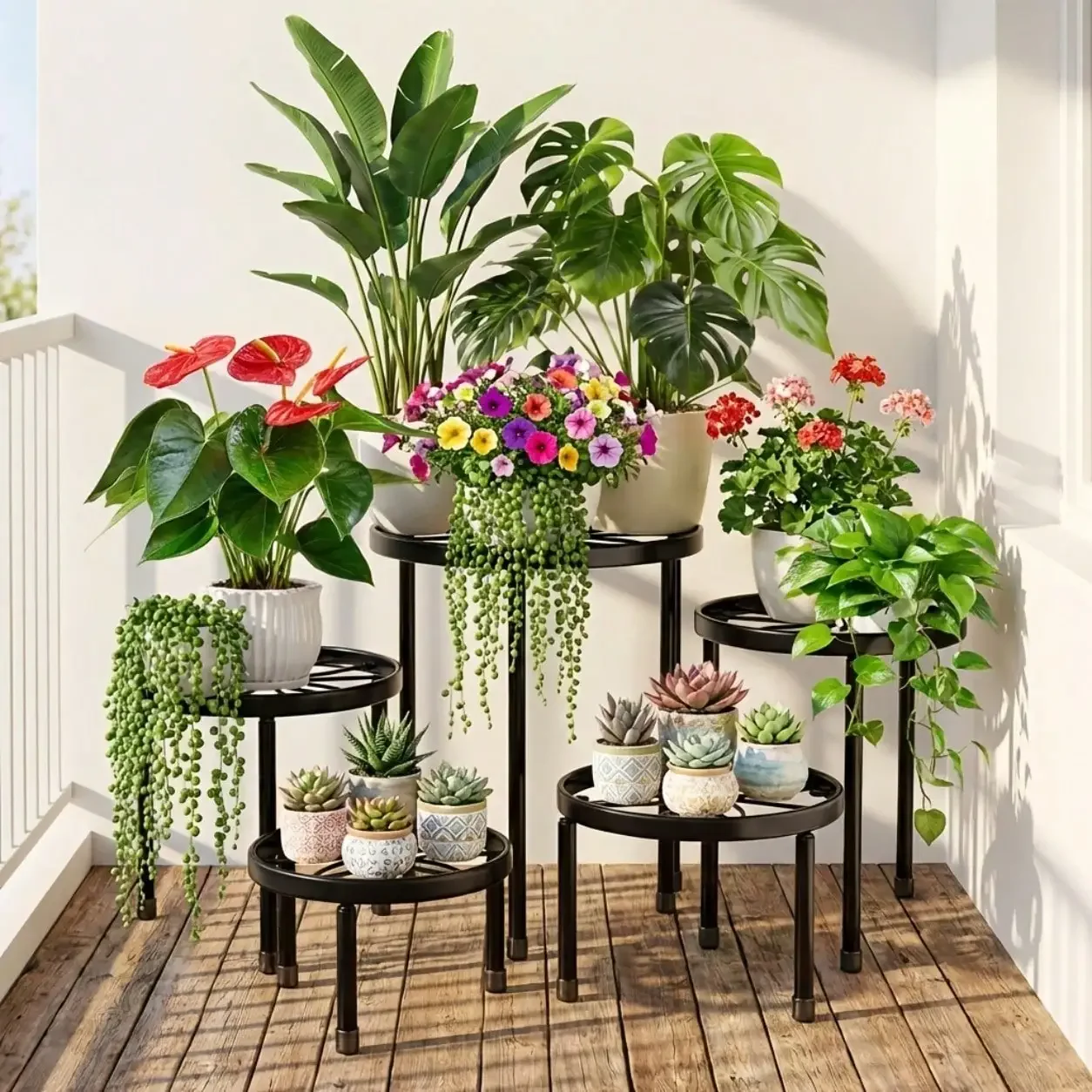 5-Piece Heavy-Duty Thickened Metal Plant Stand Set, Rustproof Coated Iron Multi-Pot Layered Plant Support Rack, Stable Anti-Tip Structure For Multiple Flower Pots, Versatile Multifunctional Storage Holder Suitable For Indoor Living Room Bedroom WindoGarde
