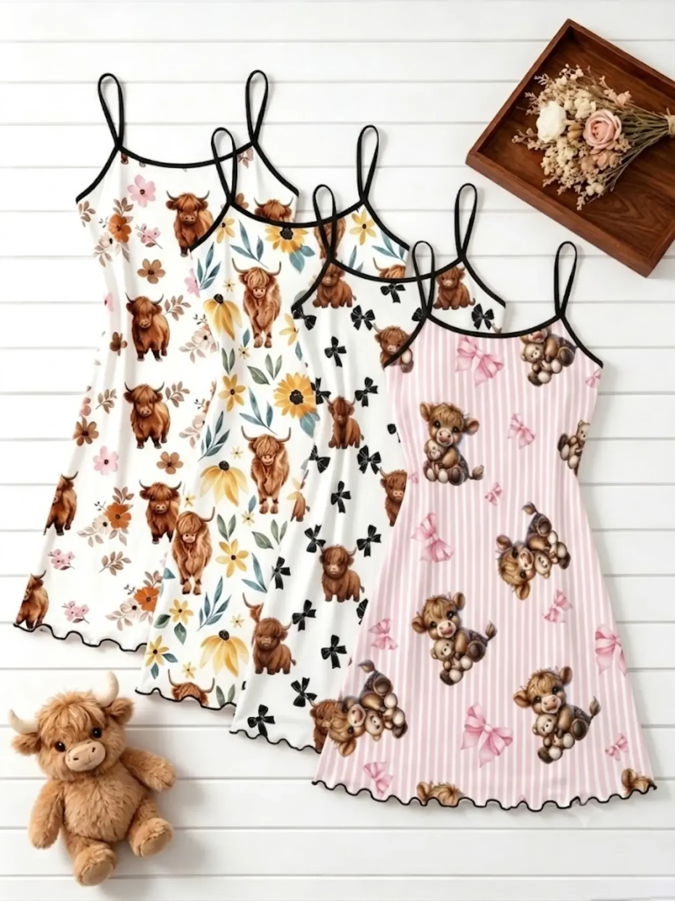 4-Piece Upgraded Women's Nightgowns Set Y2K Edgy Aesthetic Leopard Cheetah Cat Cherry Print Summer Spaghetti Strap Lettuce Hem Soft Silky Girly Relaxed Fit Sleepwear Loungewear Novelty Nightwear for Cozy Home Daily Wear
