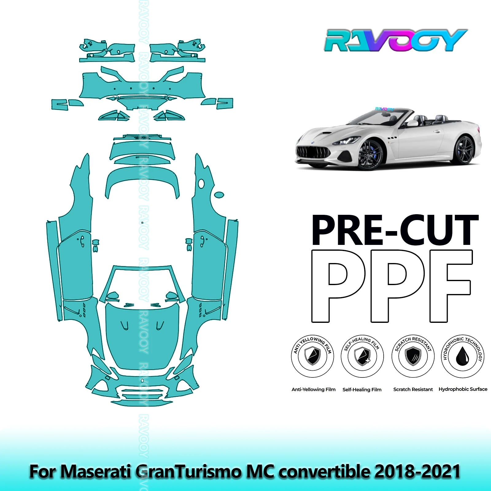 

8.5Mil Precut PPF Paint Protection Film Full Vehicle For Maserati GranTurismo MC convertible 2018-2021