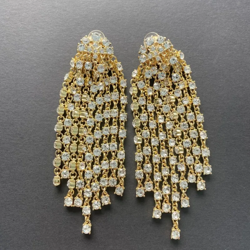 Os Multicolor Crystal Tassel Statement  Luxury Vintage Chandelier Drop Earring Clips,Evening Wedding Party Jewelry for Women