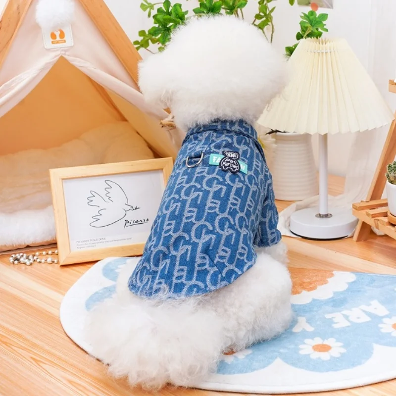 Cartoon Print Dog Shirt Fashion Dog Clothes Warm Denim Puppy Shirt Coat Cute Soft Cat Overcoat Pet Jacket Bichon Poodle Costume