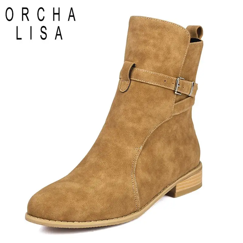 

ORCHA LISA 2025 Женские ботильоны для отдыха с круглым носком на плоской подошве без шнуровки с пряжкой из флока и замши Плюс Размер 48 49 50 Мягкие повседневные ботильоны