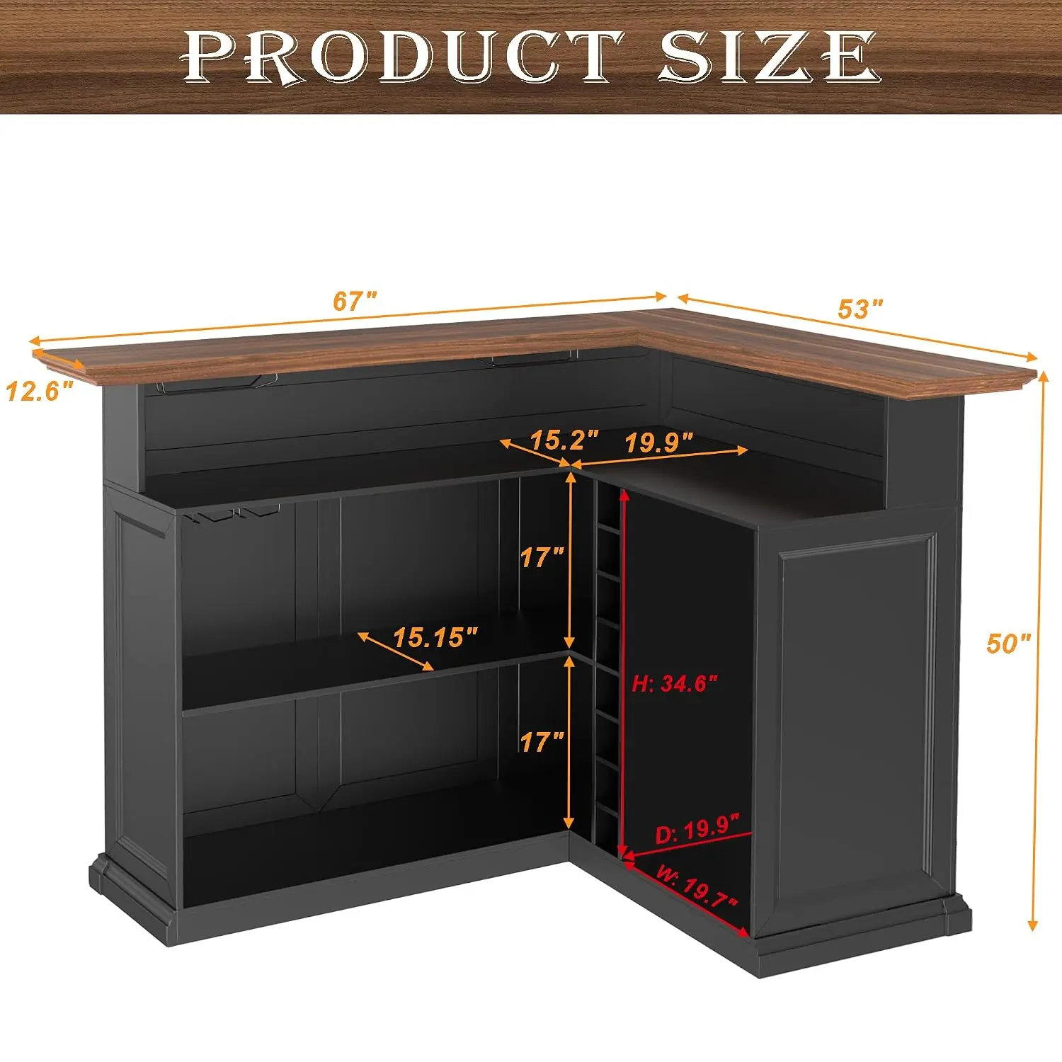 L-Shaped Home Bar Cabinet with Fridge Space, Oversized Basement Bar | Basement & Man Cave Bar, Seats 5+ Guests,, Customized