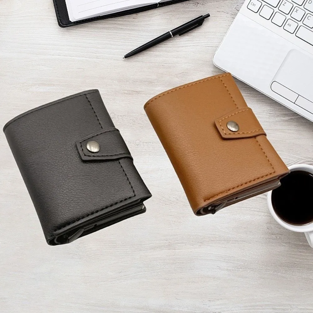 Fashion Anti Thief Men's Wallet Automatic Pop-up Solid Color Credit Card Holder Multifunctional Slim Cardholder Women
