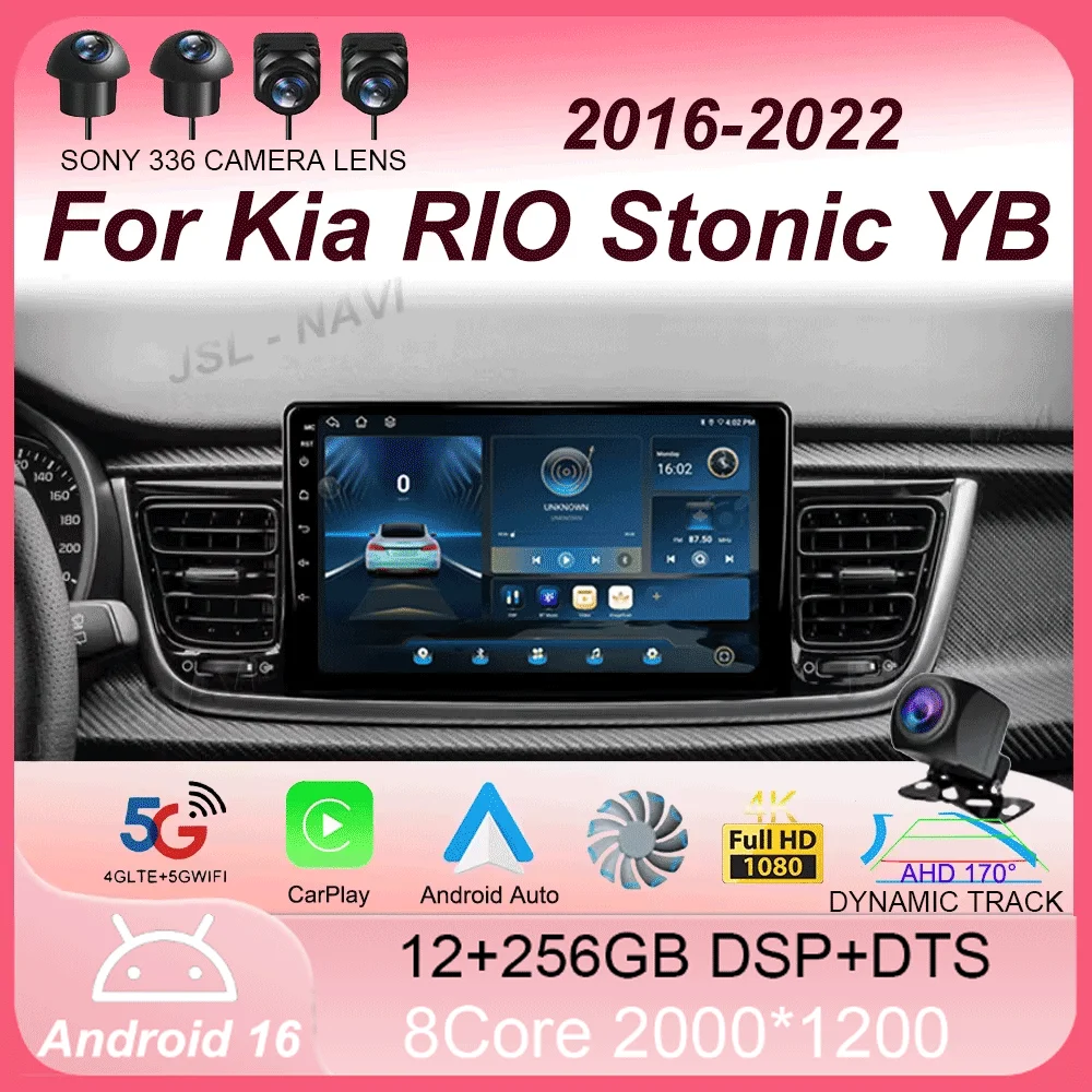 Car Radio Android 16 Carplay Auto For Kia RIO Stonic YB 2016 2017 2018 2019 2020 2021 2022 GPS Multimedia Video Player Stereo BT