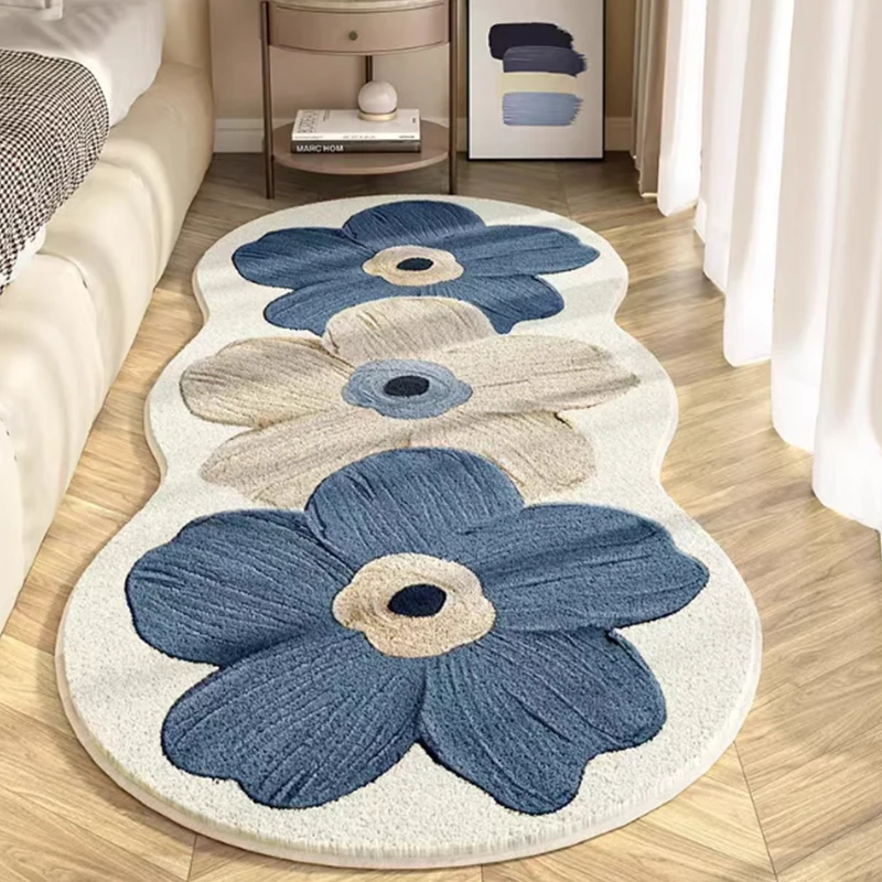 Simple Ins-Style Floral Irregular Faux Cashmere Bedside Rug Sofa Coffee Table Rug Home Living Room Bay Window Stain-Resistant and Wear-Resistant Rug