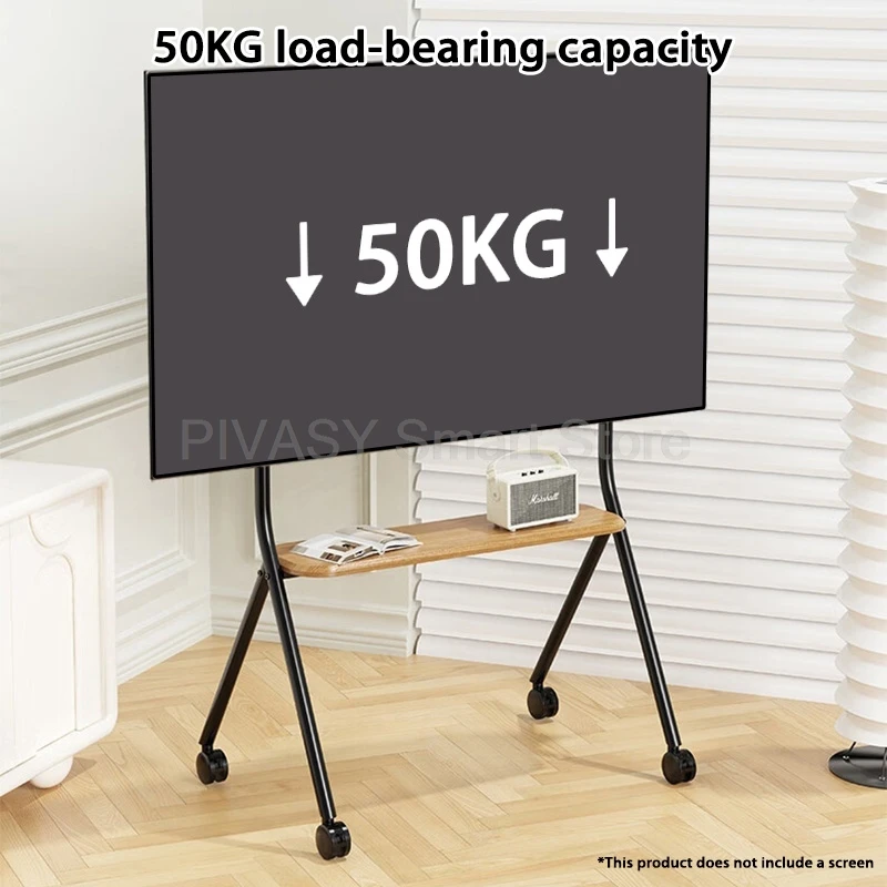 Stylish TV Mount on Wheels Movable Floor Stand with Storage Shelf 360° Swivel 50-80kg Load Capacity TV Cart for Home & Studio