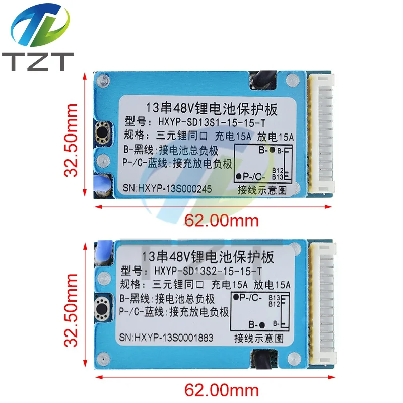 BMS 13S 48V 15A Lmo Ternary Li-ion Lithium 18650 Battery Charge Protection Board With Heat Sink Common With Temperature Control