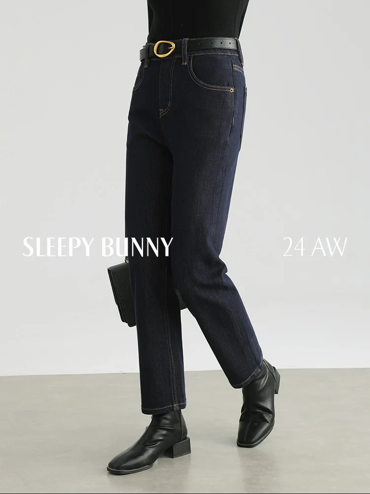 Vintage High Waist Stretch Denim Jeans for Women, Contrast Stitching Straight Leg Ankle Pants, Casual Loose Fit Cropped Trousers