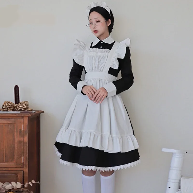 Tenue de femme de chambre japonaise noire et blanche à manches courtes, jolie robe lolita douce pour fille, ensemble uniforme de femme de chat sexy