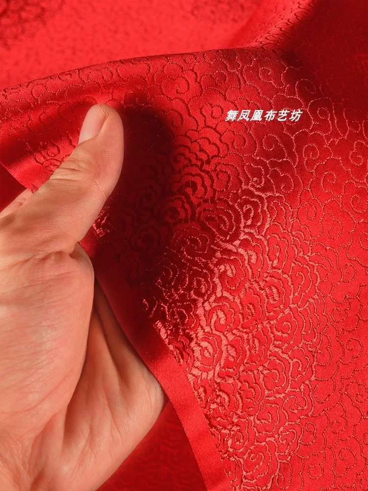 Weaving Brocade Fabric Bright Red Glossy Silk Vest Hanfu Wholesale Cloth Apparel Sewing By Meters Diy Material