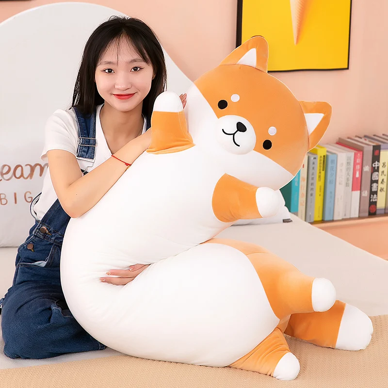 50~110cm Shiba Inu Dog Plush Pillow Stuffed Squishy Cartoon Animal Puppy Long Bolster Plushie Sleeping Body Leg Support Gift