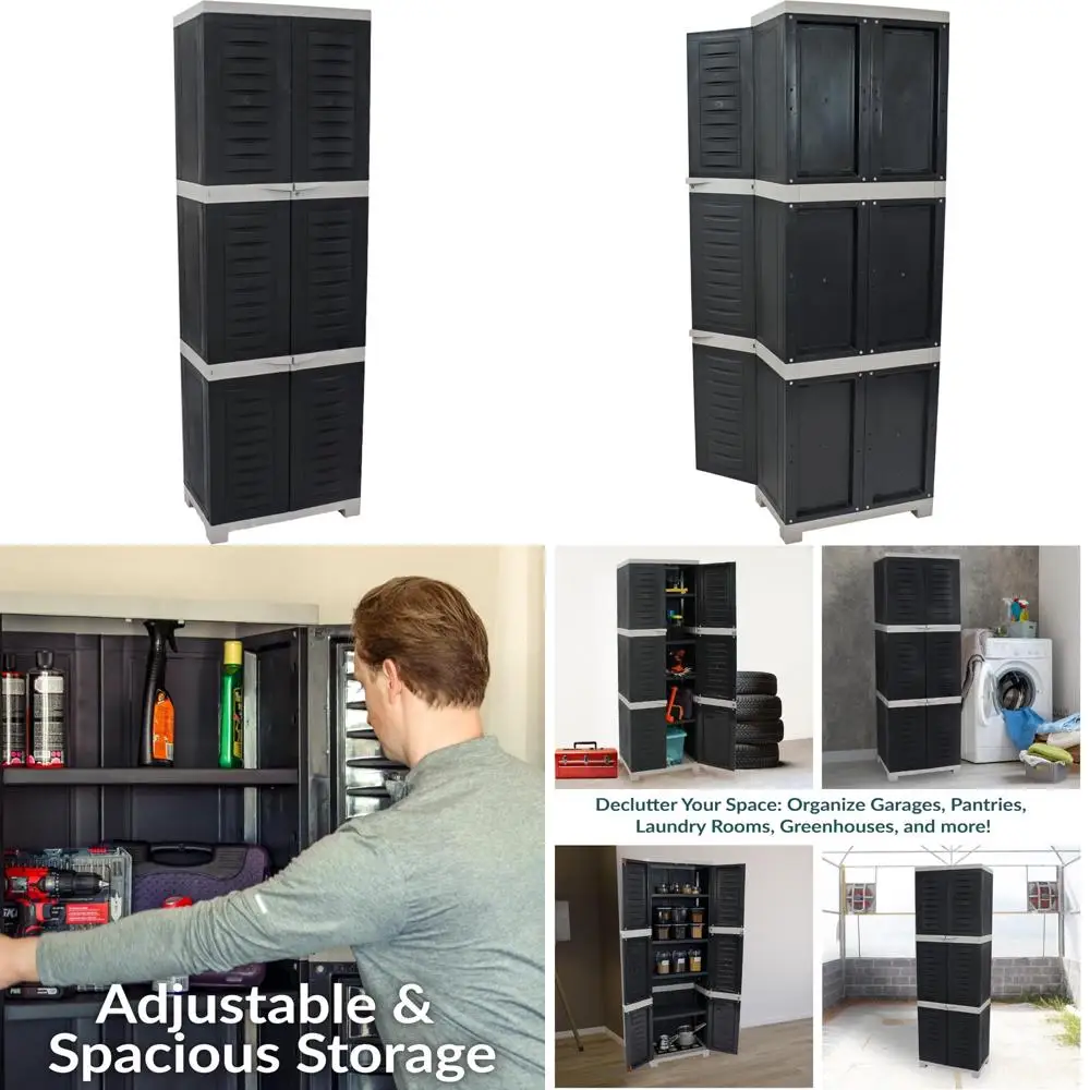 ตู้เก็บของแบบมีชั้นวางปรับระดับได้พร้อมกุญแจล็อค - สูง 72 นิ้ว สำหรับใช้ในบ้าน สำนักงาน หรือโรงรถ