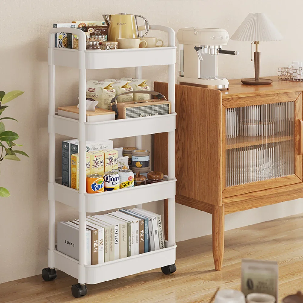 Mobile Bookshelf Multi-Layer Storage Trolley Storage Racks Organizer Living Room Snacks Shelf Household Kitchen Cart with Wheels