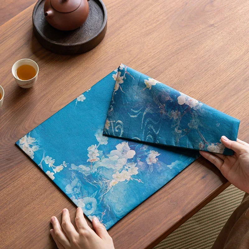

Xiangyun Yarn Tea Mat New Chinese Style Zen Table Runner Waterproof Tea Table Cloth Waterproof Dry Pour Mat Chinese Fabric Craft