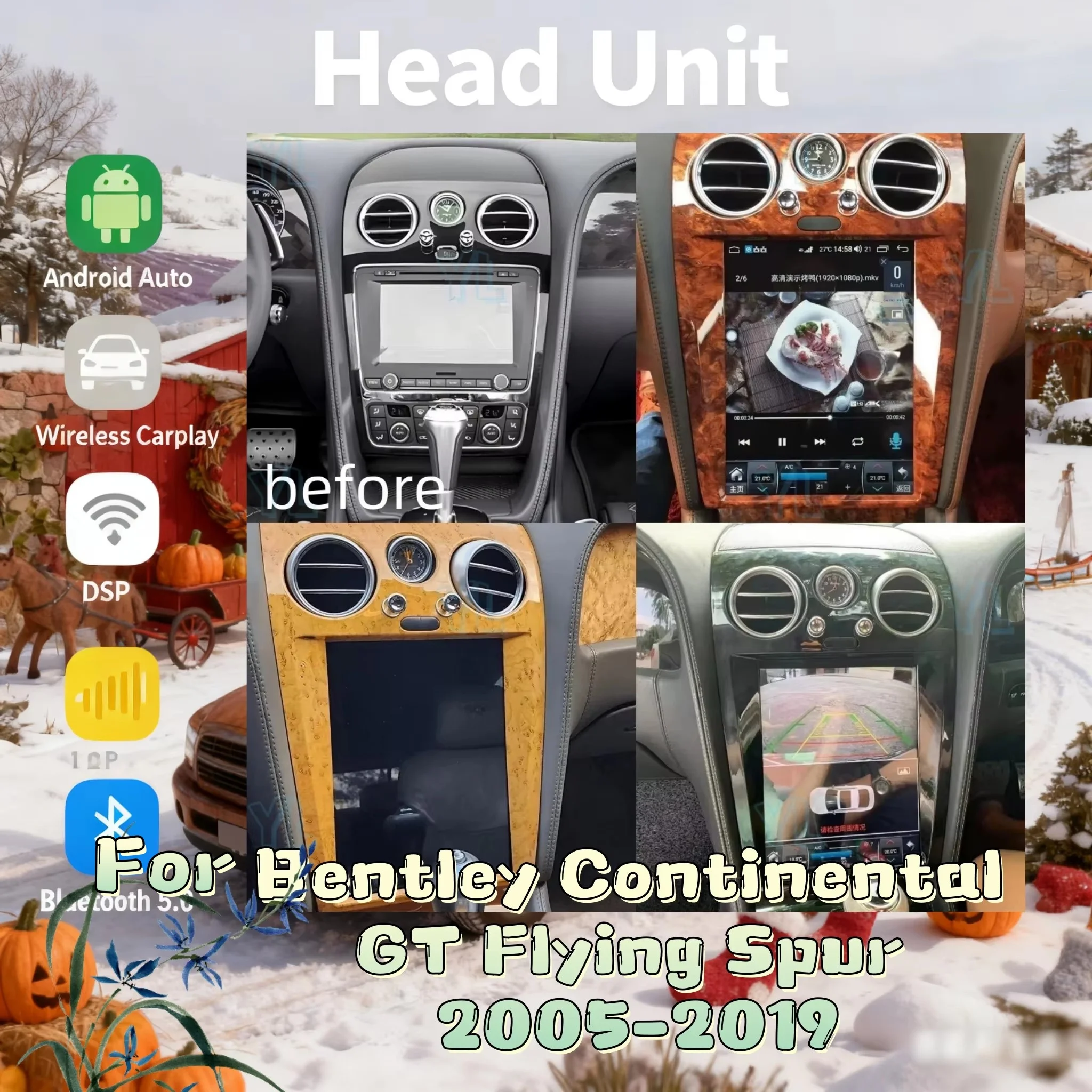 E 12.1 Inch Car Radio For Bentley Flying Spur/Continental GT 2005-2019 Android 14 Multimedia Video Auto GPS Navi Carplay 4G BT
