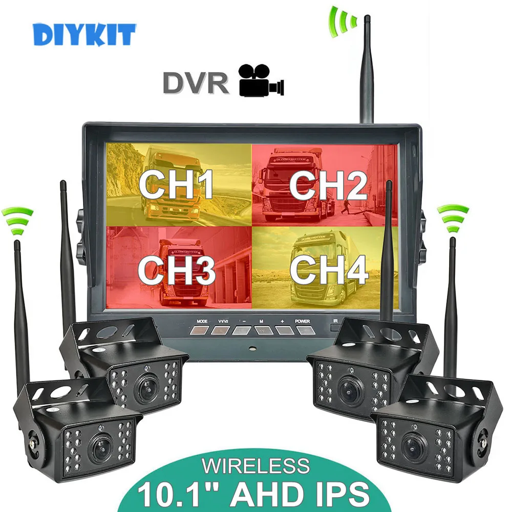 DIYKIT 10.1 inch Wireless Truck DVR IPS Monitor AHD 720P HD Night Vision Reverse Backup Recorder Wifi Camera for Bus Car