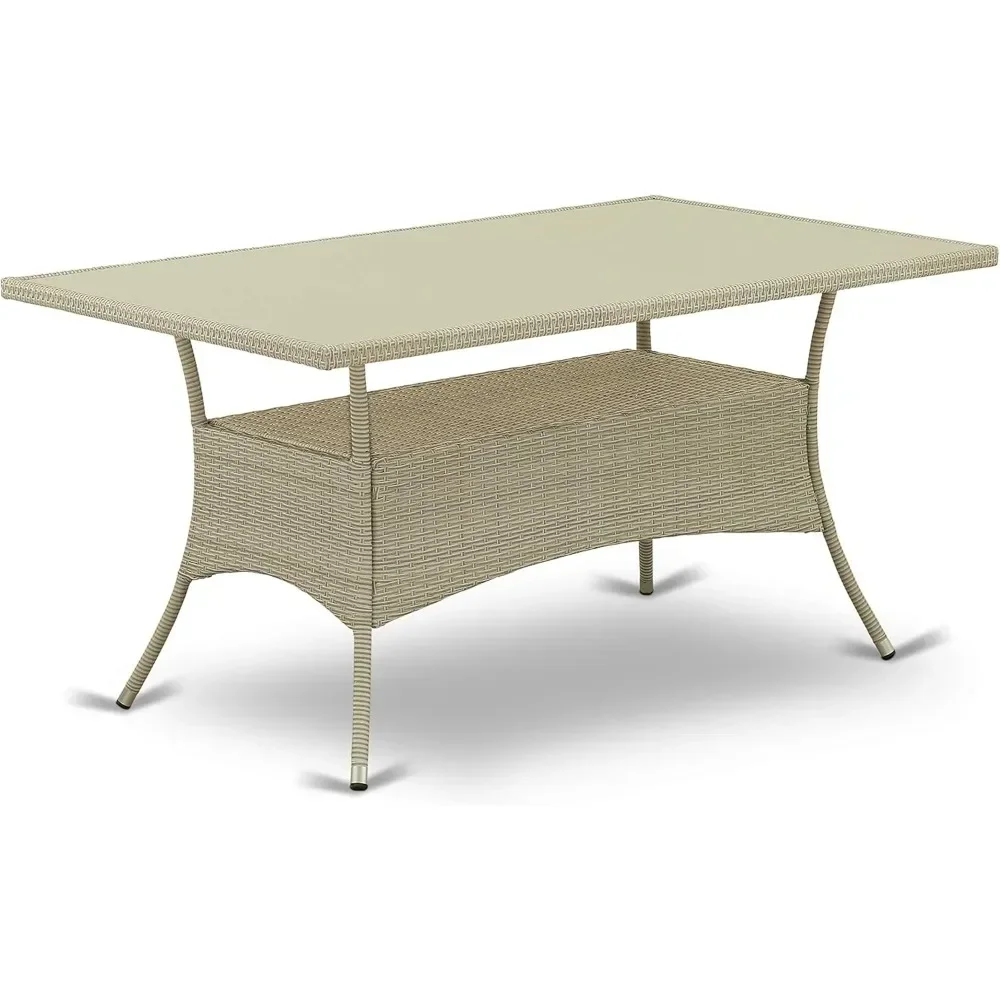 Juego de mesas de patio de 7 piezas, muebles de mimbre para exteriores, mesa de comedor rectangular con tapa de vidrio, juegos de muebles de jardín