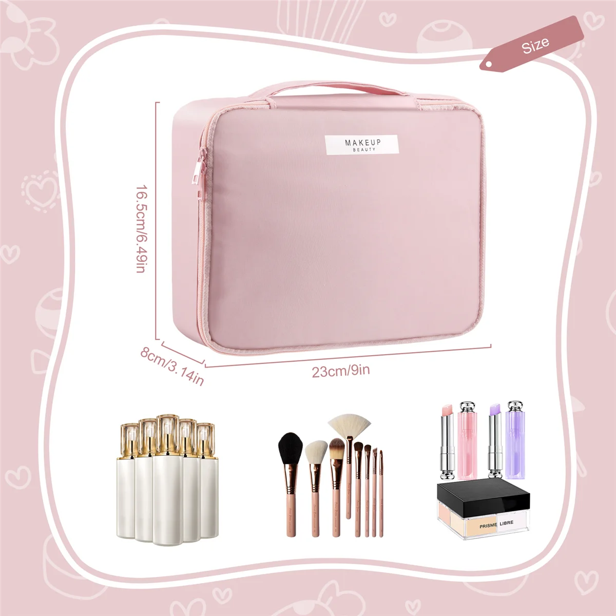 حقيبة سفر لمستحضرات التجميل وردية اللون للنساء ، حقيبة أدوات تجميل للفتيات ، حقيبة مكياج ، حقائب فرشاة قابلة لإعادة الاستخدام