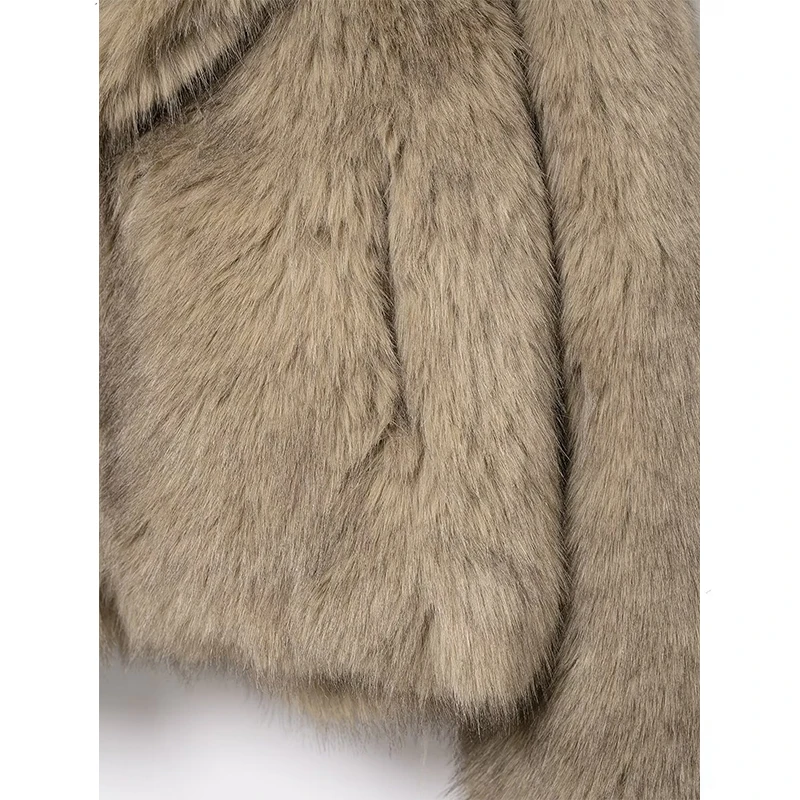 Chaqueta de invierno elegante de piel sintética para mujer, abrigo cálido y esponjoso de manga larga con solapa, chaquetas cortas, moda de calle alta, nueva ropa de abrigo