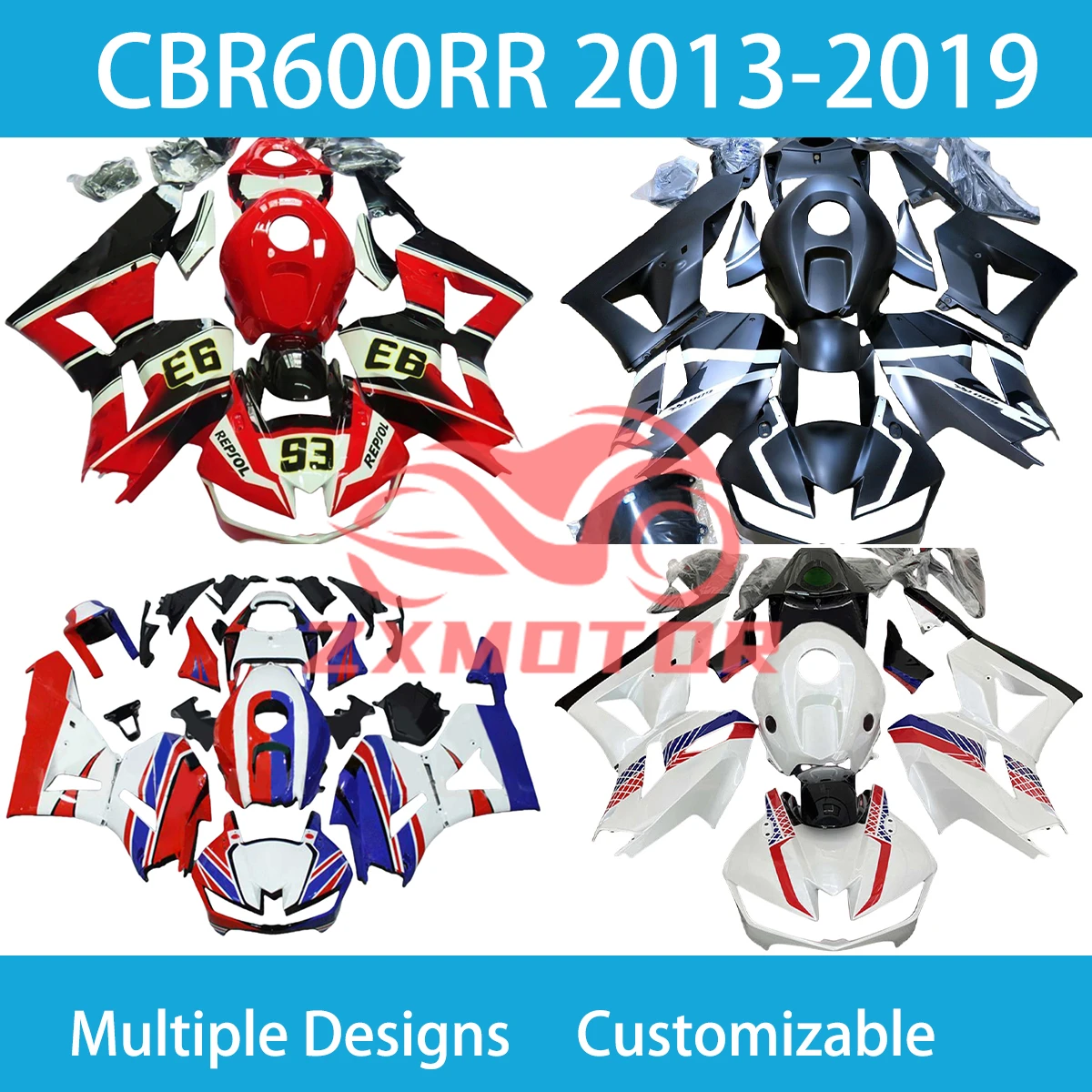 

For HONDA CBR 600RR 2013 2014 2015 2016 2017 2018 2019 Motorcycle Fairing Kit CBR600RR 13-19 Customizable Injection Fairings New