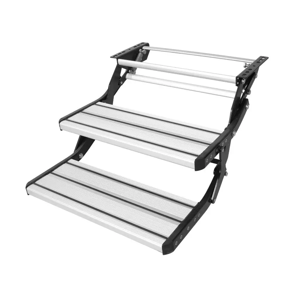 

RV Steps 2 Step Manual Retractable Folding Aluminum Alloy Steel Non-Slip 440 LBS Load Capacity for RV Trailer Camper
