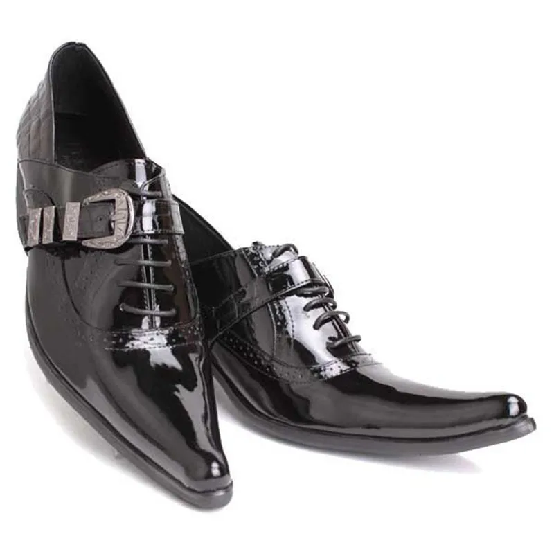 Christia Bella British Style Pointed Toe Lace-up Buckle Men Business Leather Shoes Plus Size High Heel Men Party Dress Shoes