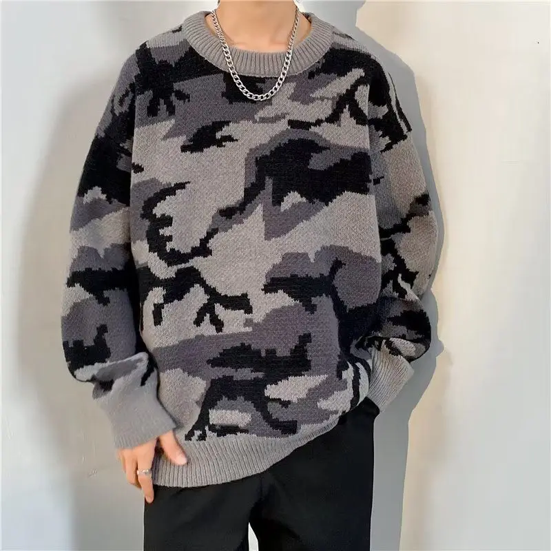 

Повседневный свободный мужской вязаный свитер, осень-зима, волнистый полосатый узор, модное полиэфирное волокно, застежка-молния, длинный све...