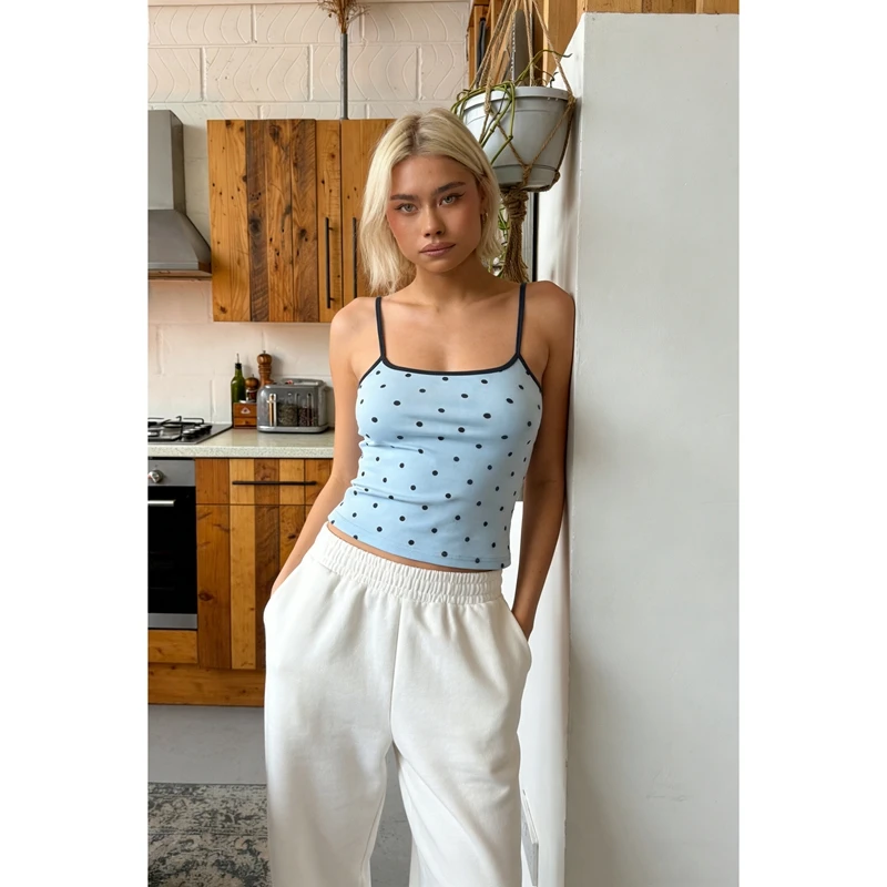 Women's Y2k Polka Dots Print Slim Crop Tank Tops Summer Adjustable Spaghetti Strap Square Neck Going Out Basic Vest