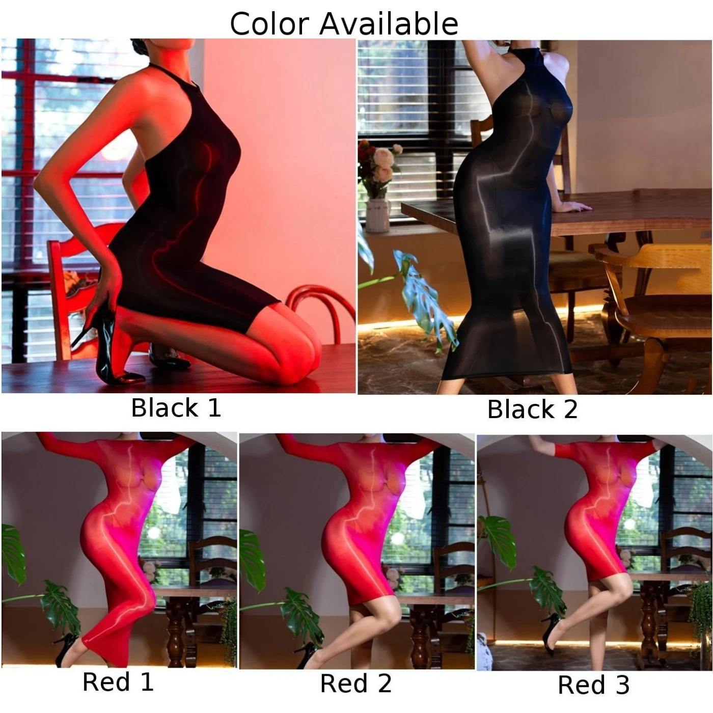 Sexy Women Night Dress Oil Glossy Shiny Sexy Lingerie Mini Halter Bodycon Sheer Elastic Long Dress Night Club Fantasy Erotic