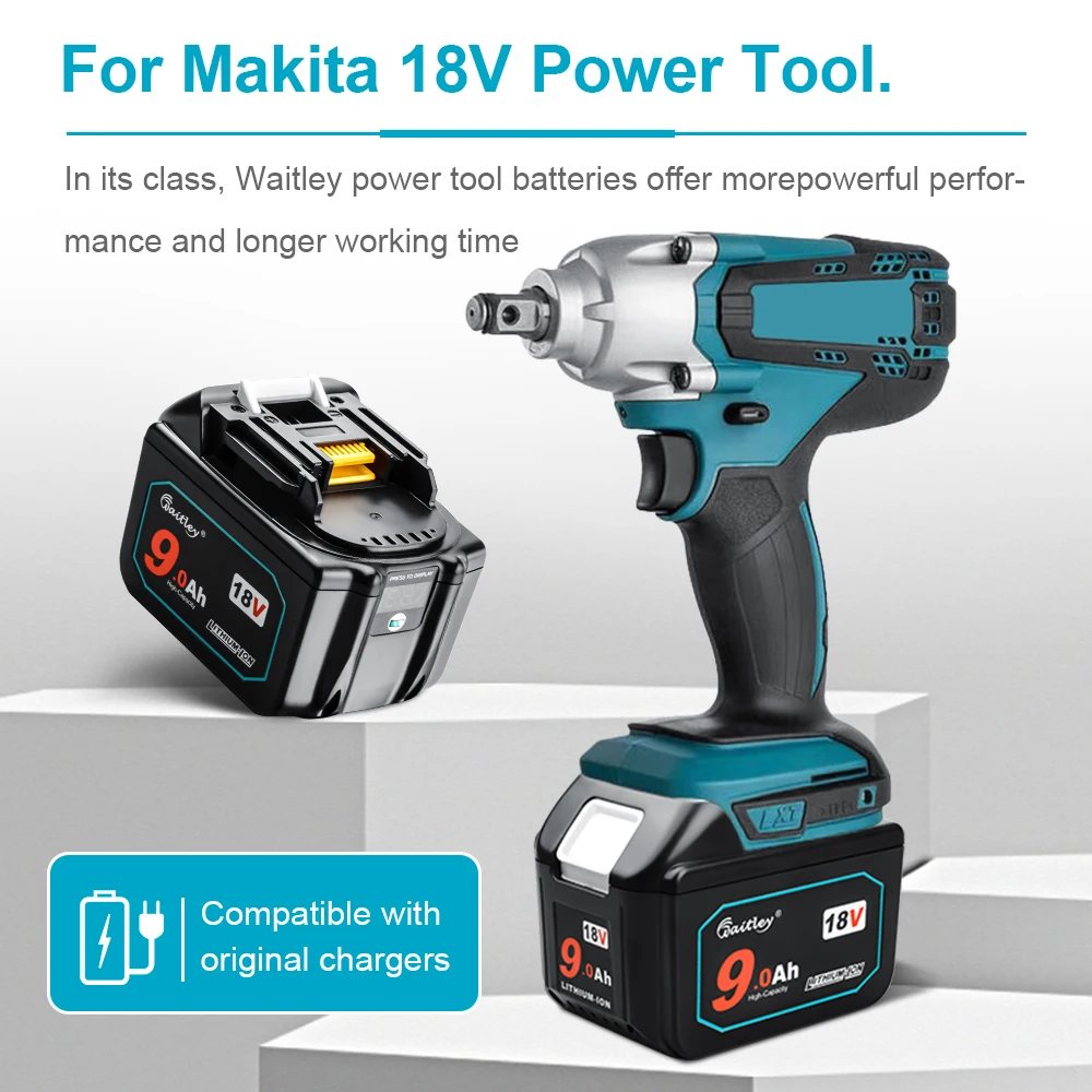 Waitley 18 V 9,0 Ah Akku für Makita Elektrowerkzeug Lithium-Ionen-Ersatz 18 Volt 9000 mAh 18 V 9 A BL1890 BL1840 BL1850 BL1860