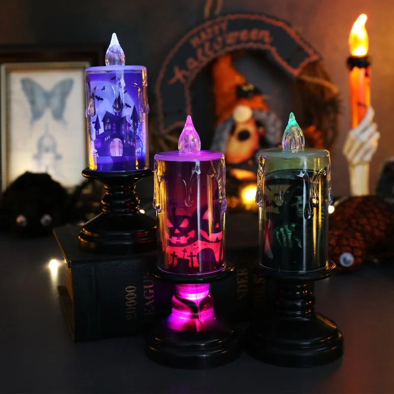 Halloween LED Candle Lights Horror Ghost Pumpkin Castle Hallowen Party Decoration Hanted House Horror Props Outdoor Ornaments