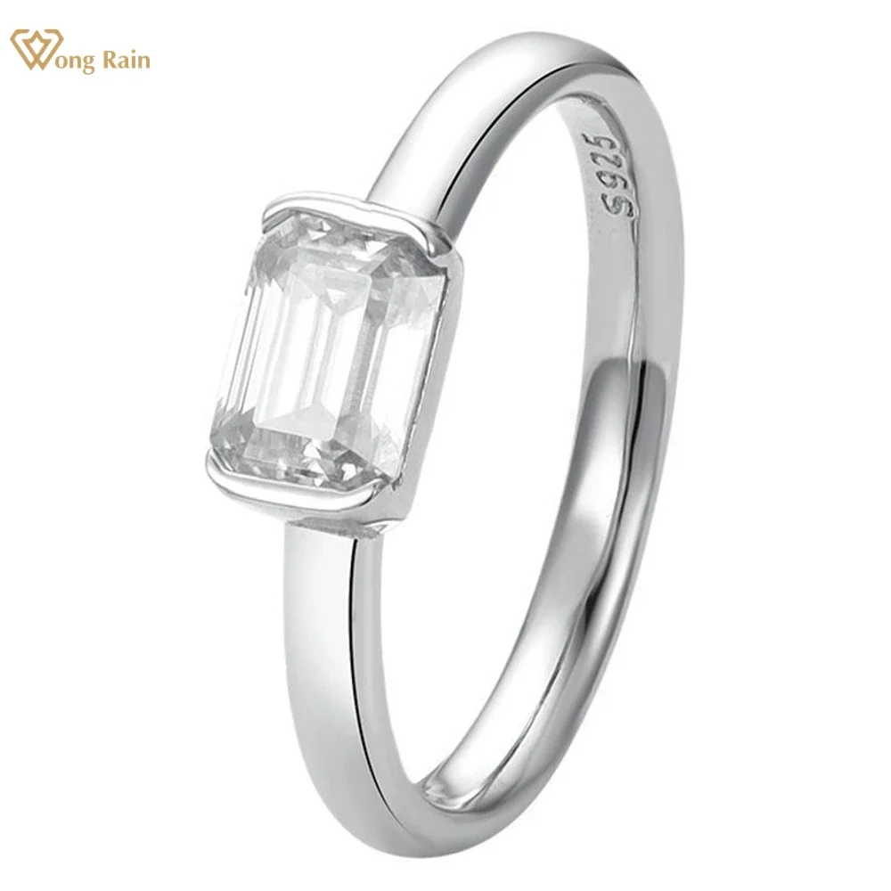 Wong Rain 100% 925 Sterling Silver 3EX VVS1 D Color Emerald Cut 5*7MM Real Moissanite Diamonds Gemstone Engagement Rings Jewelry