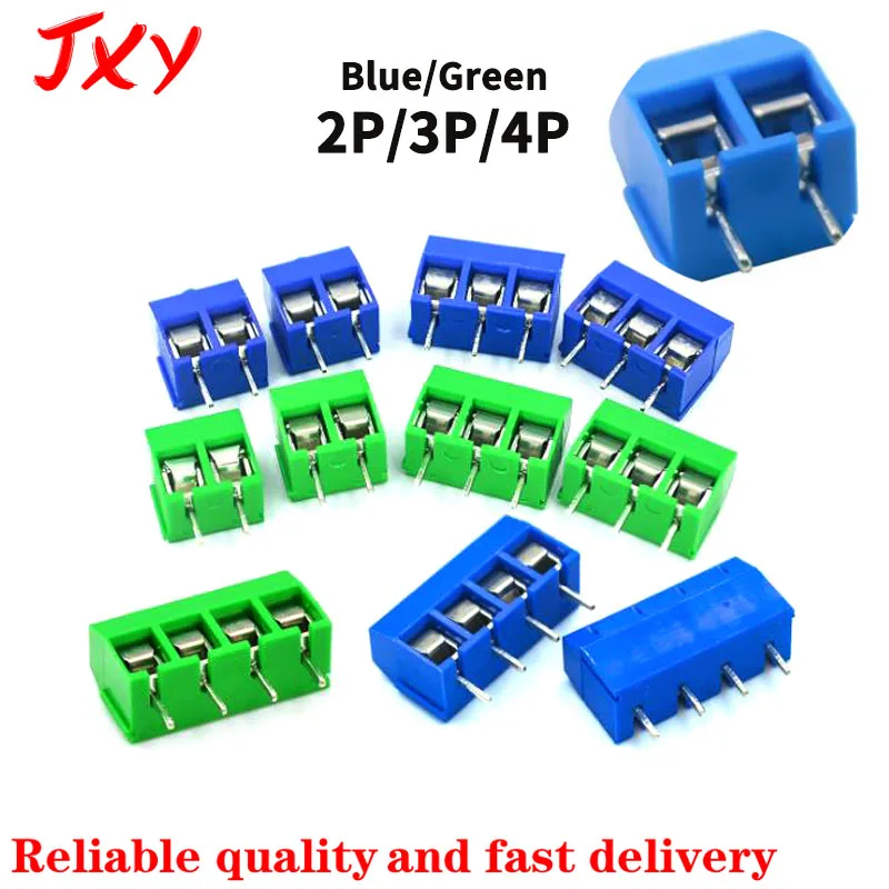 5-20Pcs KF301-2P/3P4P 5.08mm spacing PCB Screw Terminal Block KF301 2 Pin 3 Pin 4 Pin Wire Connector Straight Needle Blue、green