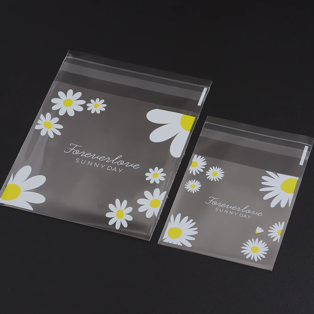 100 Stück/Los Gänseblümchen-Bedruckte Transparente OPP-Plastiktüten Selbstklebende Süßigkeiten-Geschenkverpackungsbeutel Schmuck-Präsentations-Aufbewahrungsbeutel – Detail 5