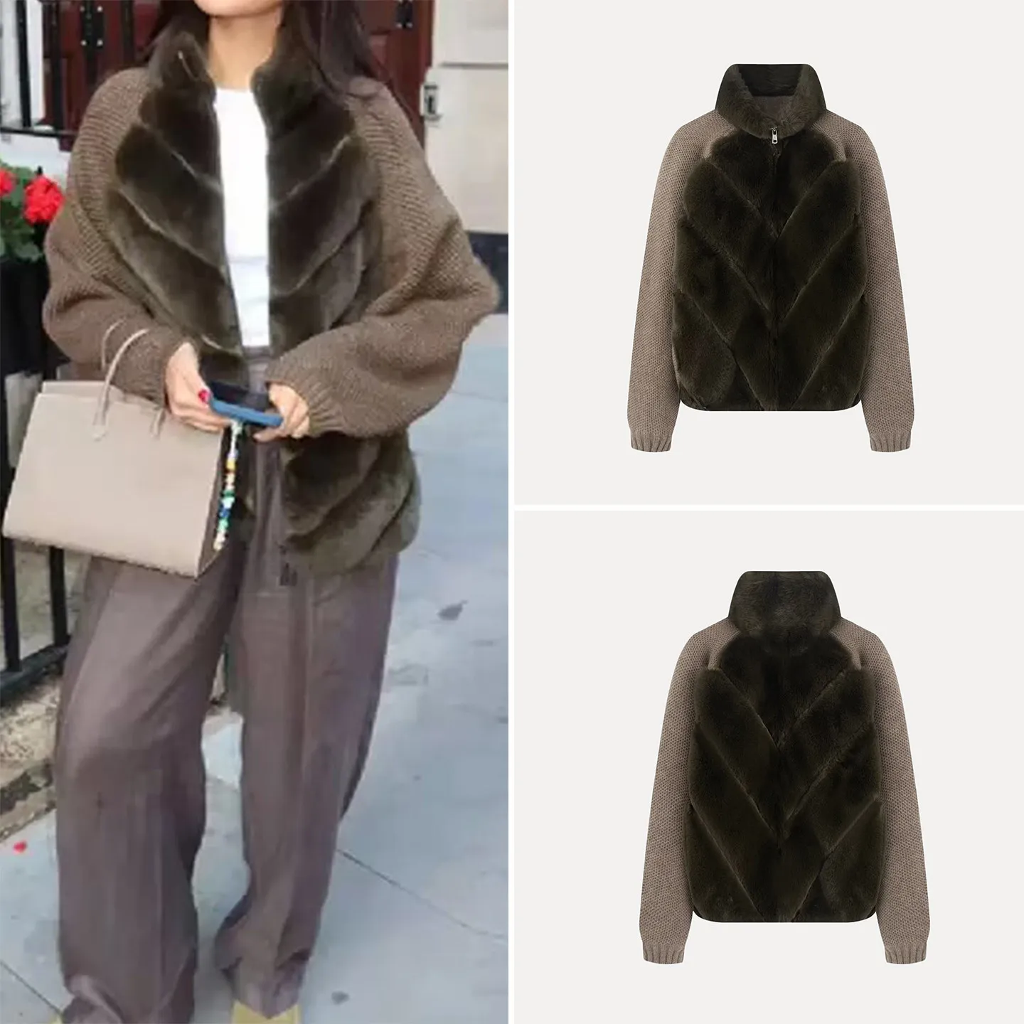 

Fashionable Knitted Zipper Long Sleeve Stand Collar Patchwork Outerwear for Women Summer 2026 Standard Fit ZADATA Brand