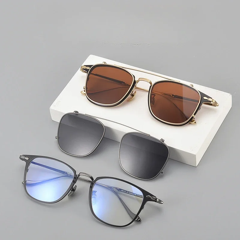 

Handmade Prescription Pilot Double Beam Clip Acetate Men Square Fashion Sunglasses M3111 Business Glasses Titanium Women Frame