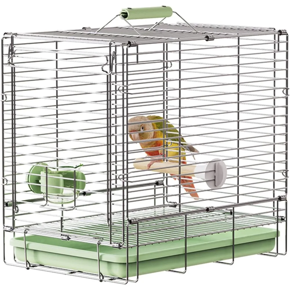 

Bird Carrier Travel Cage - 304 Stainless Steel Portable Folding Bird Travel Cage with Parrot Feeder Cups & Standing Perch for Sm