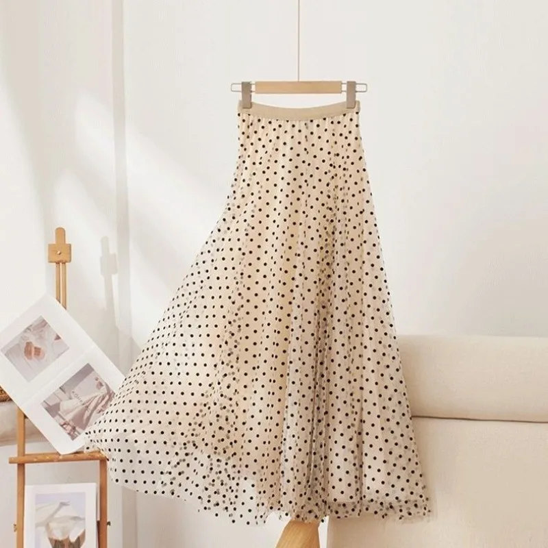 

Юбки-миди женские, черные, в горошек, мешковатые, эстетичные, уличная одежда с высокой талией, Faldas Princess, винтажные, повседневные, в стиле прерий, на каждый день