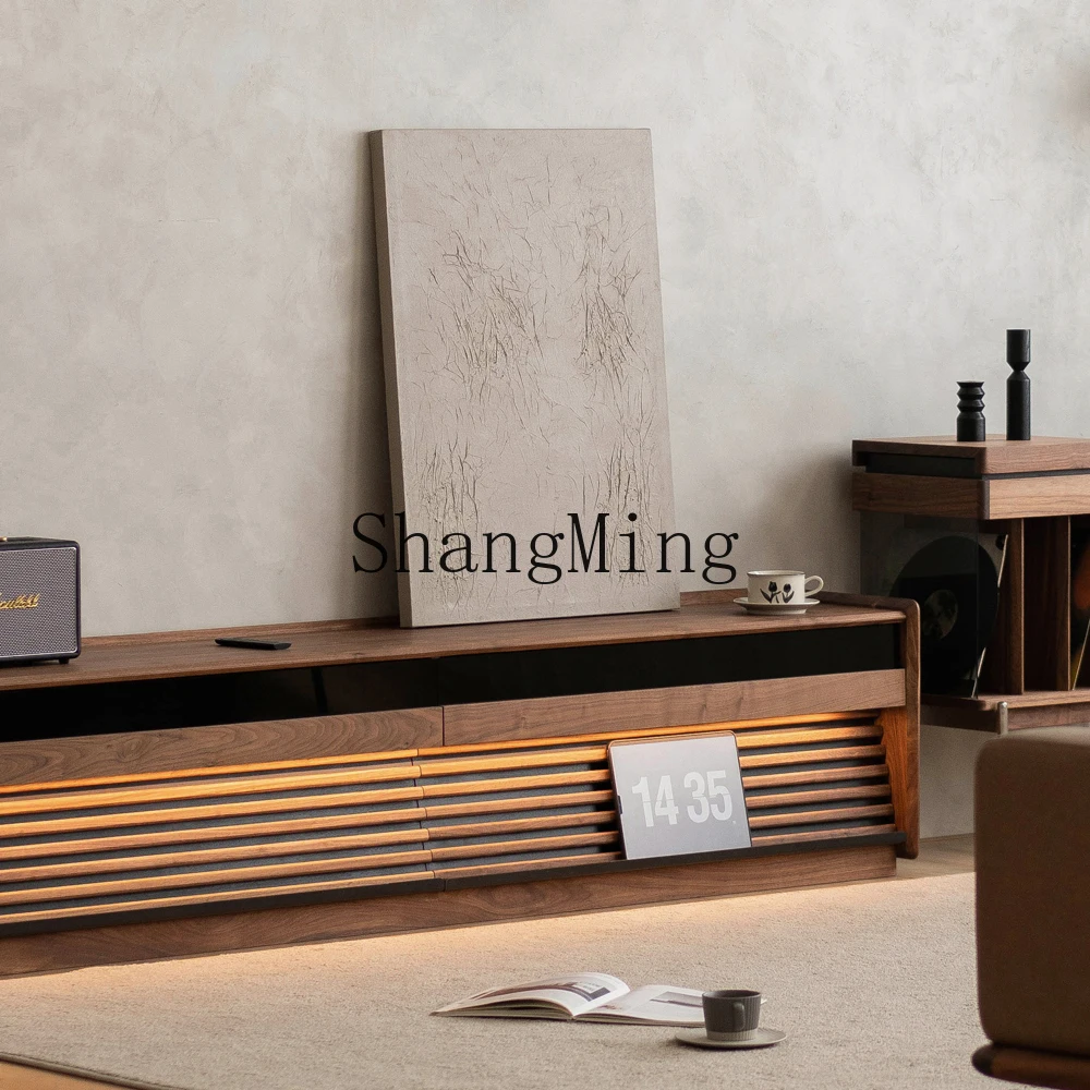 

CL TV Cabinet Black Walnut Solid Wood Wabi-Sabi Style Vintage Minimalist Floor Stand Coffee Table Set