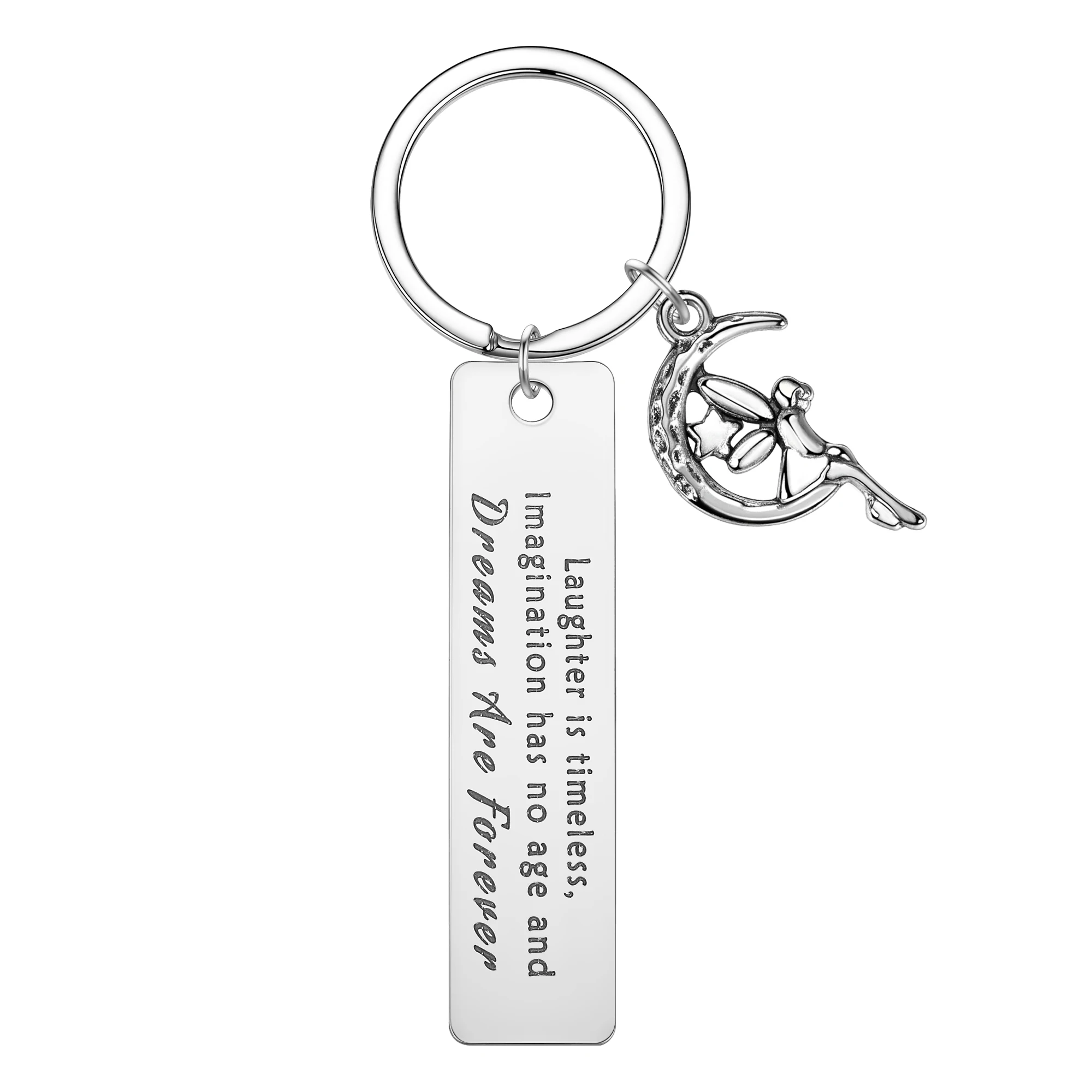 Laughter Is Timeless Imagination Has No Age And Dreams Are Forever Keychain Stainless Steel Angel Of The Moon Keyring Key Chains