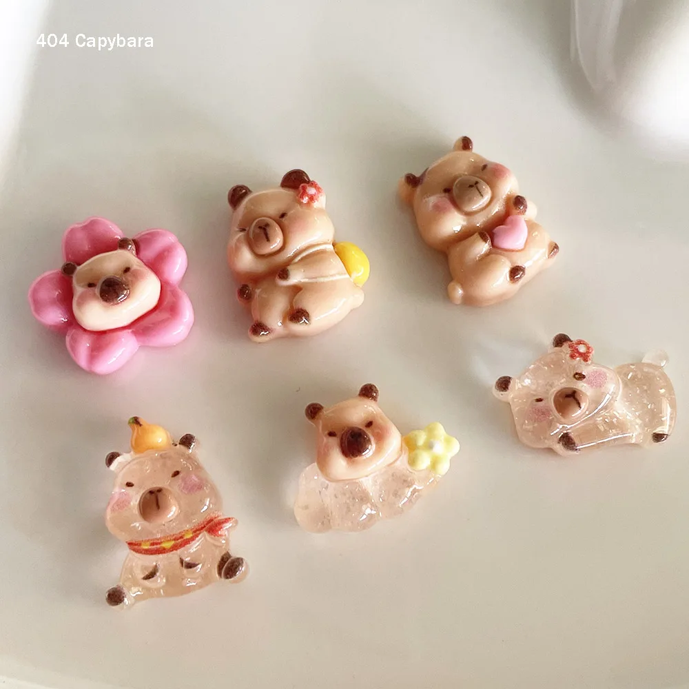 -Capybara- Chill Lazy Animal Nail Ornament S/L Mix Gesture Ugly Cute Capybara Accessory Kiyomi Dolphin Bear Resin Decoration 404