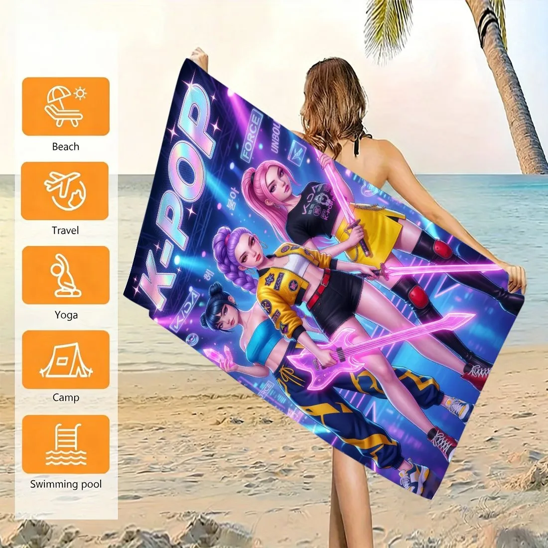 K-Pop Idol Print Large Size Beach Towel Quick Dry Anti-Sand Soft Comfortable Skin Friendly Unisex for Swimming Vacation