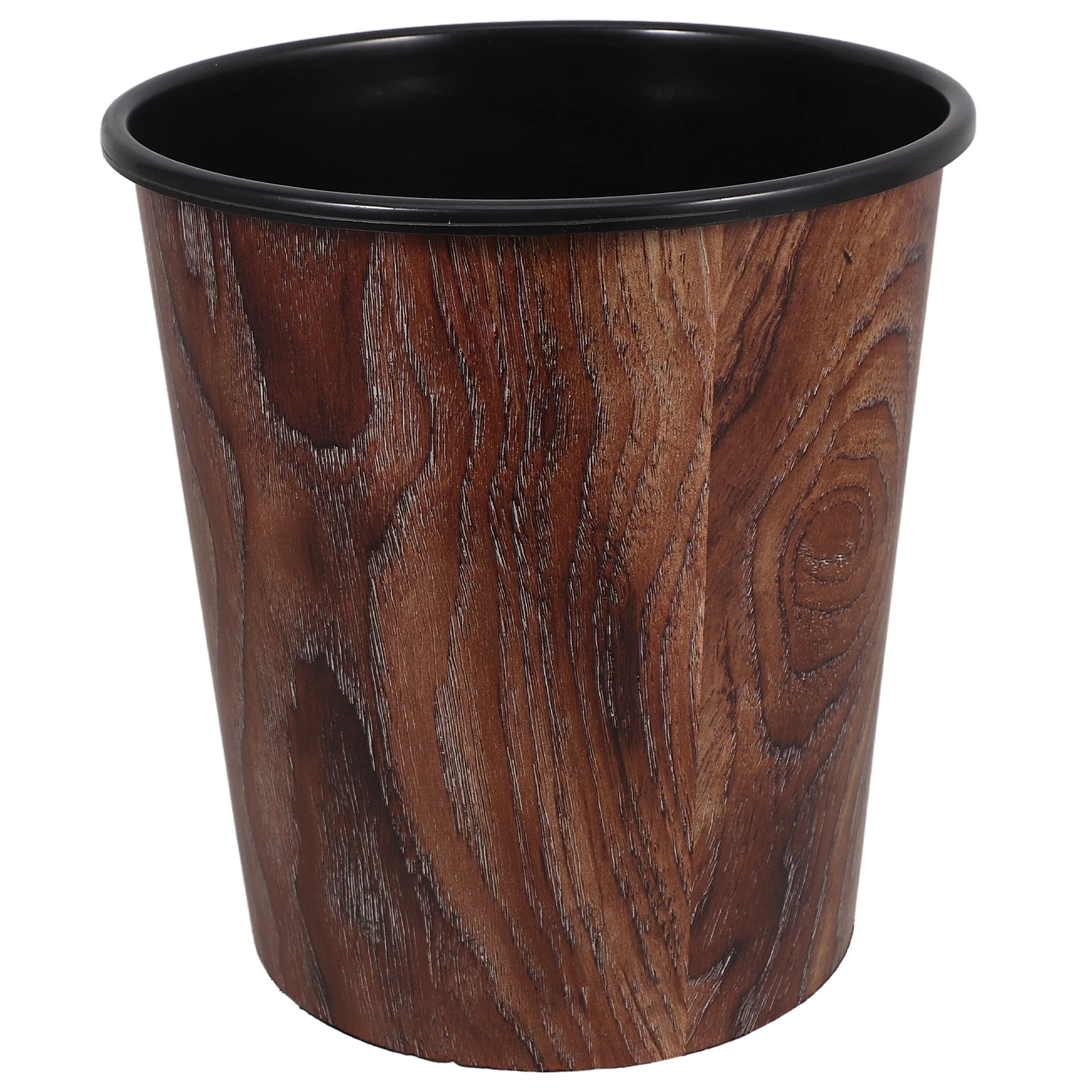 

Wood Grain Pattern Trash Bin Sturdy Structure No Press Ring for Indoor Use Large Capacity Wastebasket Home Hotel Office