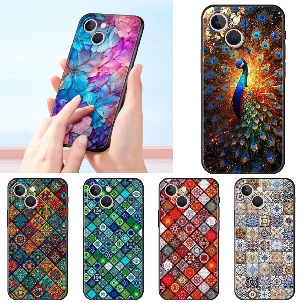 Mandala flower totem Luxury Phone Case For Apple iPhone 16 11 15 14 Pro MAX 12 13 7 8 Plus X XR XS SE Silicone Black Cover