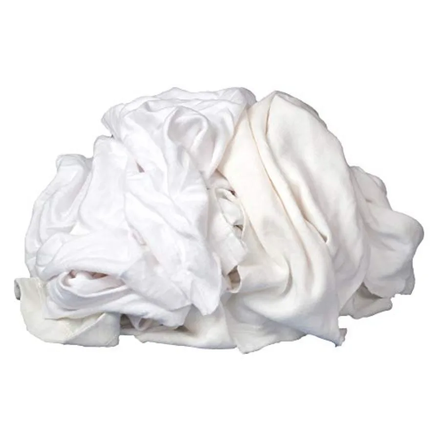 

Absorbent White Recycled T-Shirt Cloth Rags 50 lb Box for All-purpose Wiping Cleaning and Polishing Made from 100 Recycled Mate