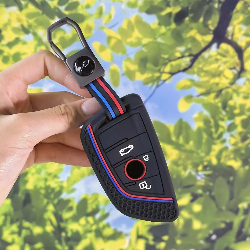 Honeycomb Grain Silicone Key Case With Keychain for BMW X1 X3 X4 X5 X6 F15 F16 G30 G20 3 5 7 Series G01 G02 G05 G11 G32 F48 F39